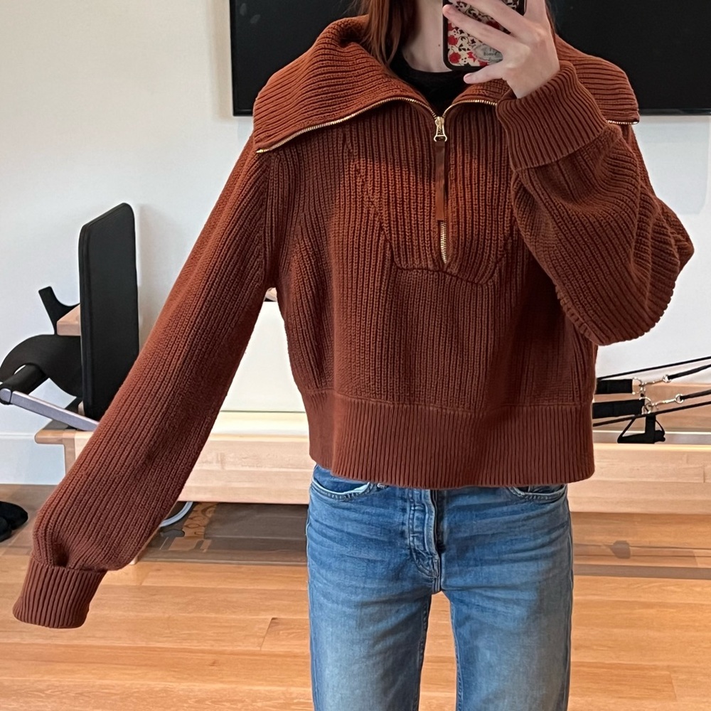Varley Brown Half-Zip Sweater
